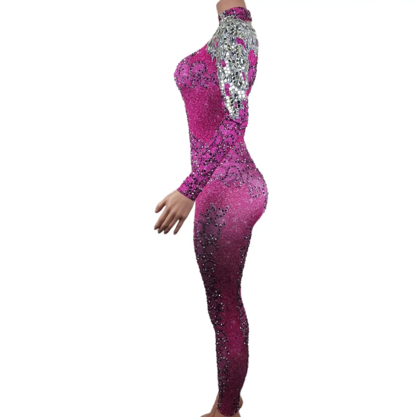 High Neck Sequined Pink Jumpsuit