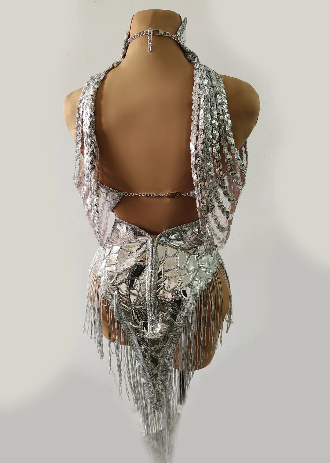 Drag Silver Backless Bodysuit