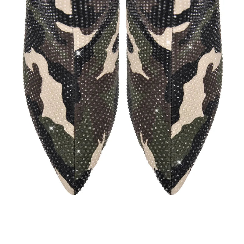 Slay All Day: Command Attention in Camo Glamour Knee-High Stiletto Boots for Fabulous Feet!