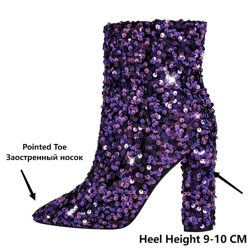 Shantay, Slay! Glitterati Extravaganza Pointed Toe Sequined Ankle Boots for Drag Royalty