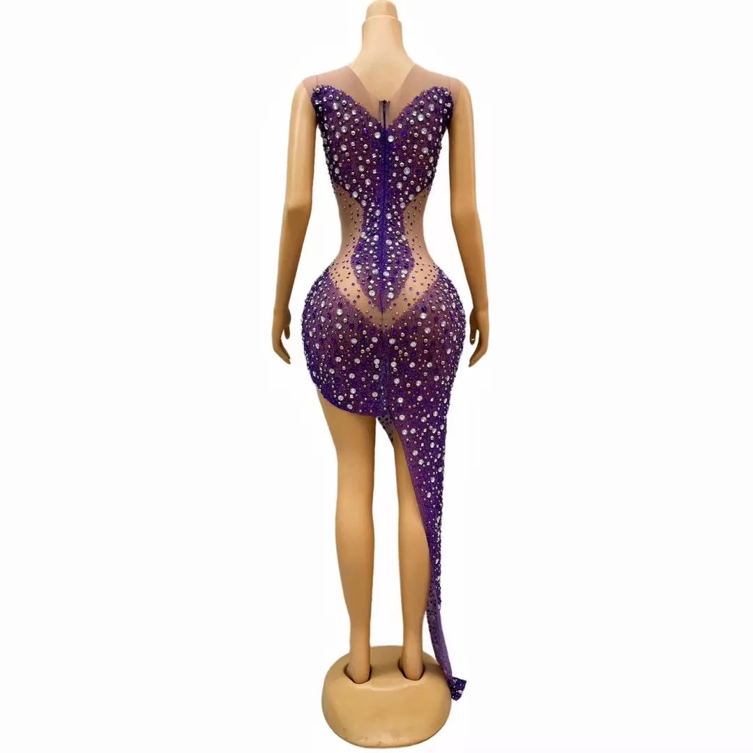 Spill the Royal Tea, Not Your Dress: The Purple Rhinestone Wrap Split Dress