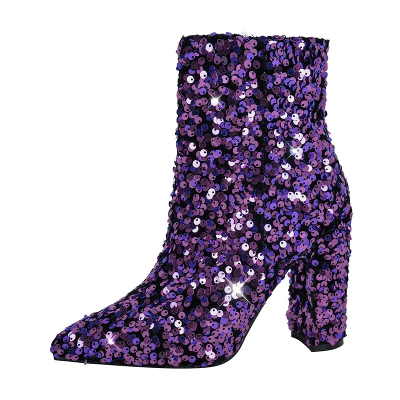 Shantay, Slay! Glitterati Extravaganza Pointed Toe Sequined Ankle Boots for Drag Royalty