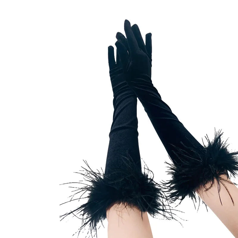 Lux Ostrich Feather Velvet Gloves