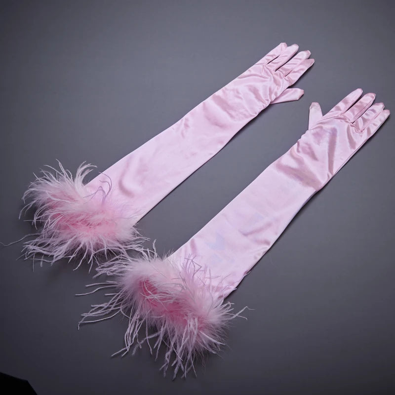 Lux Ostrich Feather Velvet Gloves