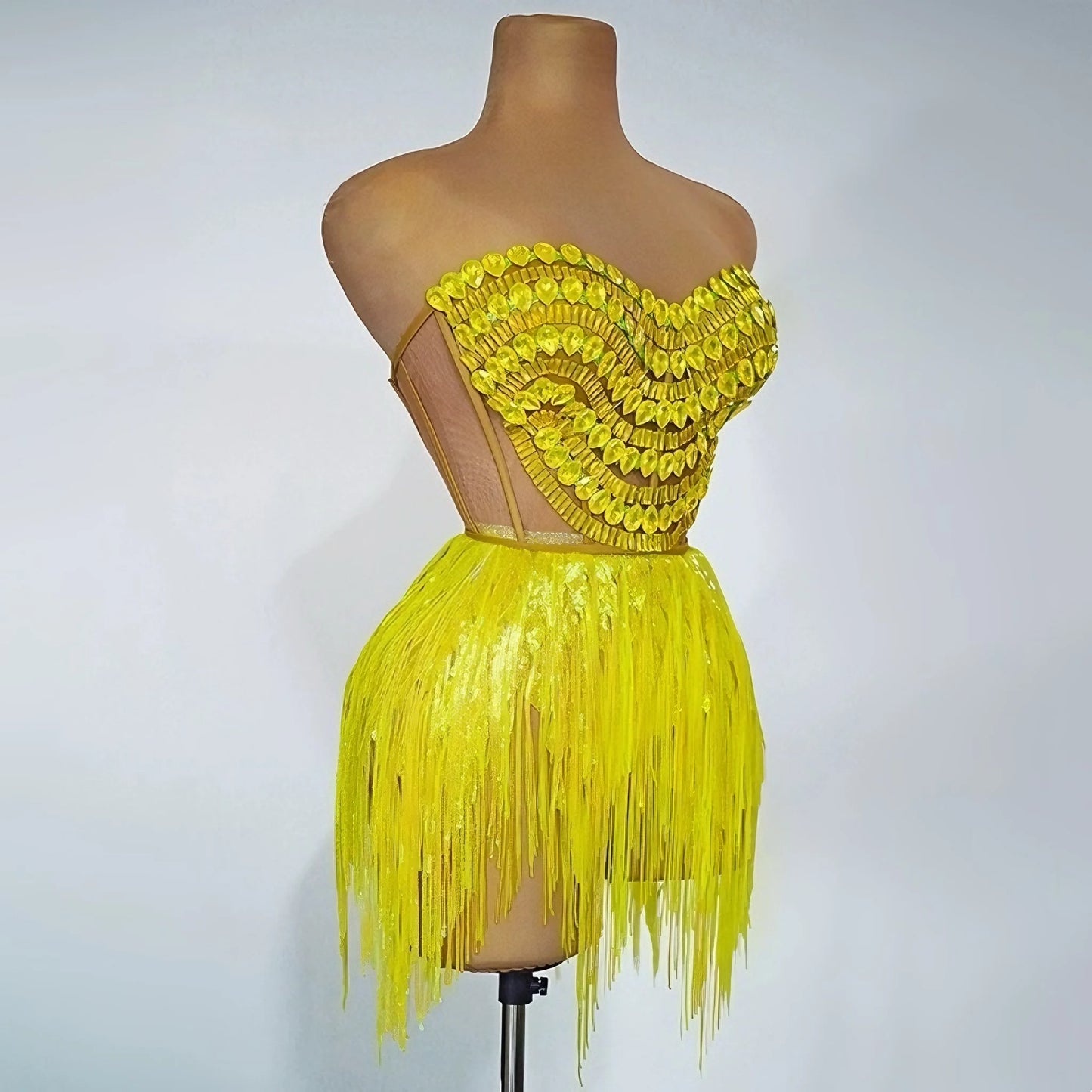 Fluorescent Yellow Drag Tassel Dress