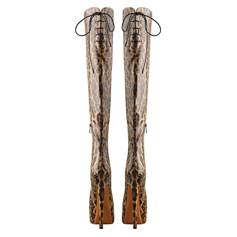 Strut & Slay! Platform Over The Knee Leopard Print Boots - Unleash Your Inner Diva!