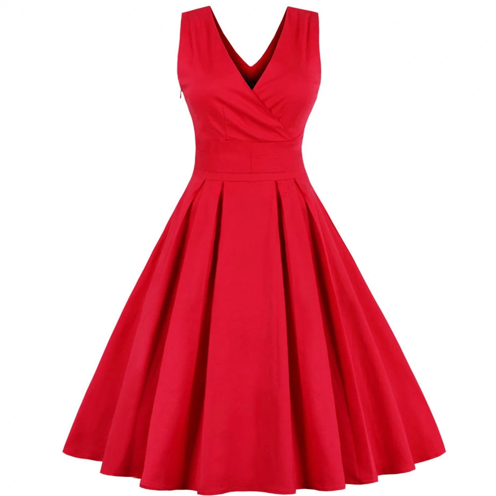 Red Pleated Drag Retro Dress