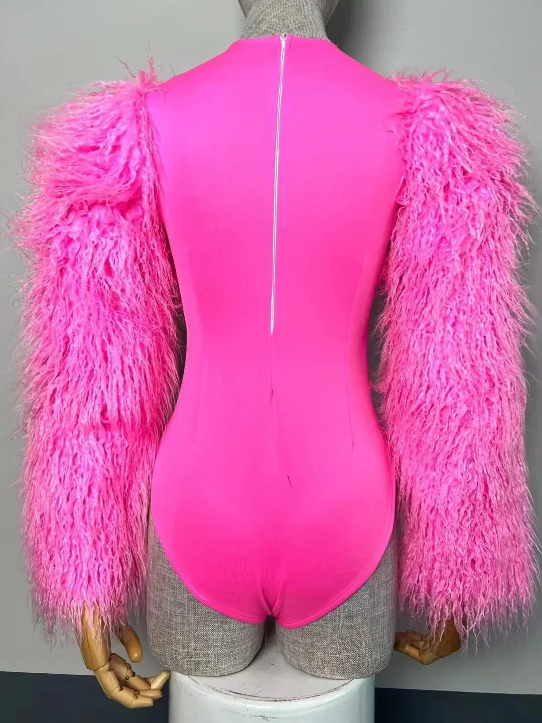 Fur Sleeves Drag Queen Bodysuit