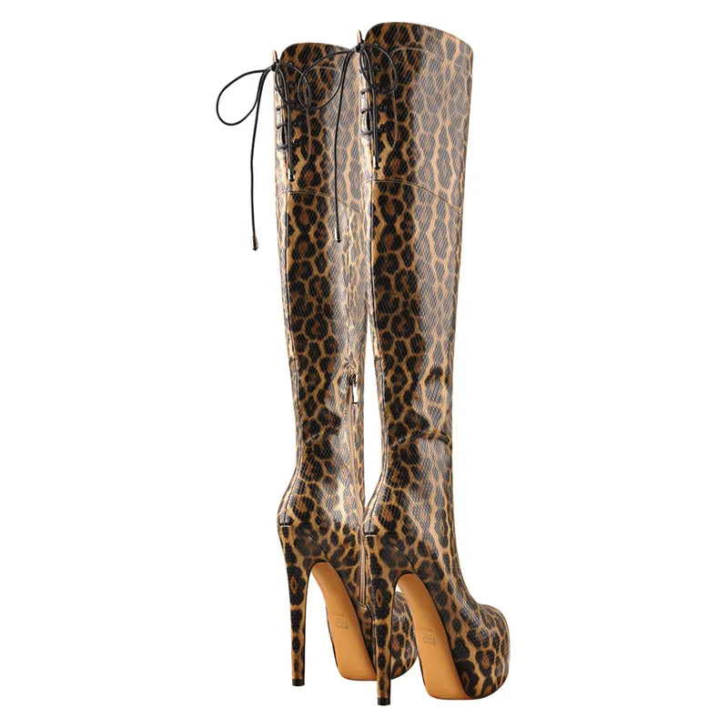 Strut & Slay! Platform Over The Knee Leopard Print Boots - Unleash Your Inner Diva!