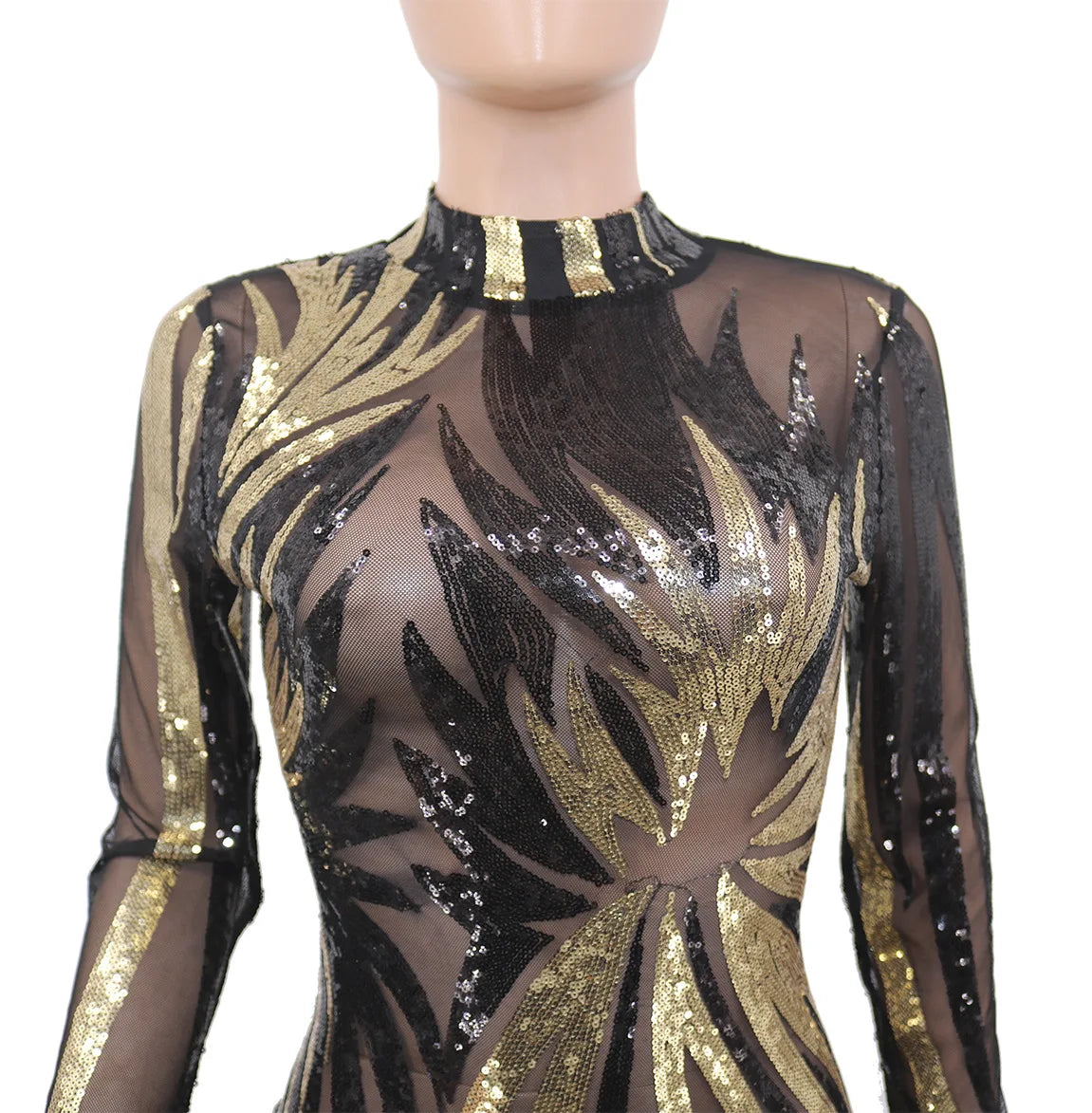 Long Sleeve Sequins Drag Dress