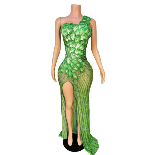 Emerald Envy Drag Queen Gown – Rhinestone Elegance