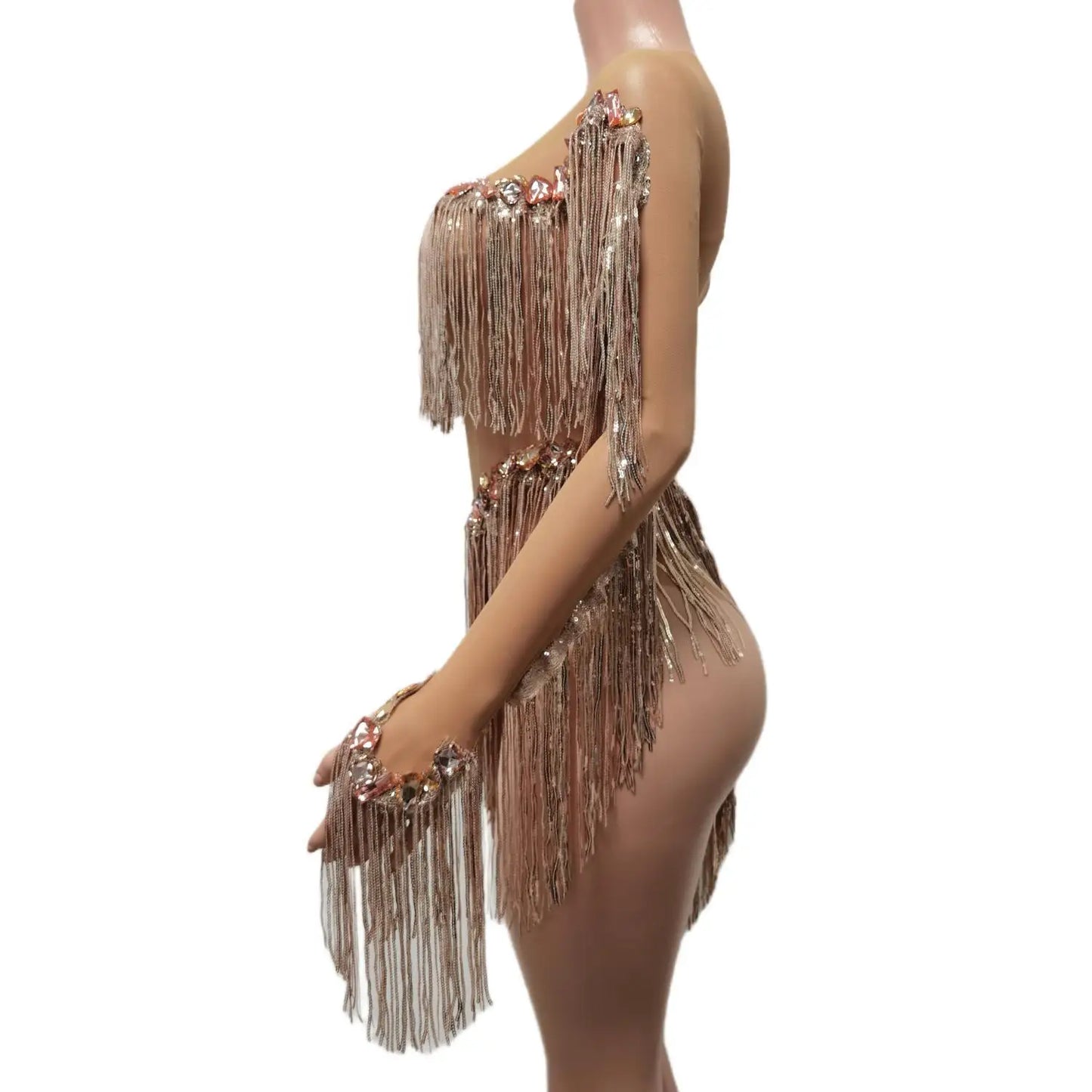 Rhinestones Tassel Bodysuit