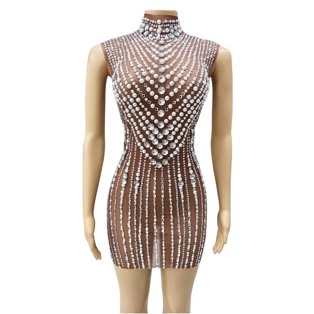 Glamorous Sheer Drag Queen Mini Dress - Sparkle and Shine on Stage!