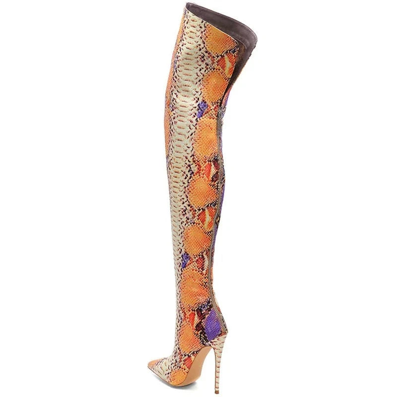 Snakeskin Drag Thigh High Boots