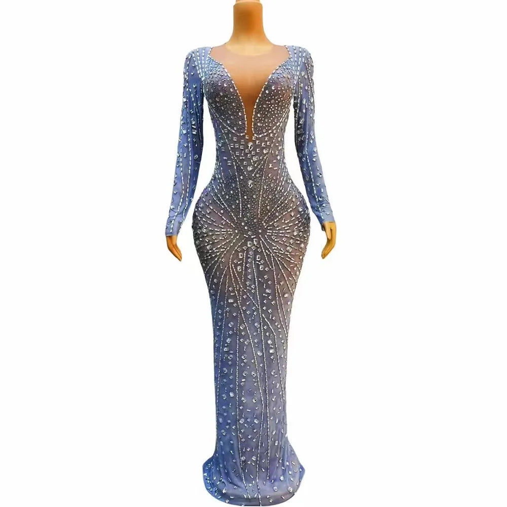 Sapphire Stunner: Sparkling Blue Rhinestone Drag Queen Dress