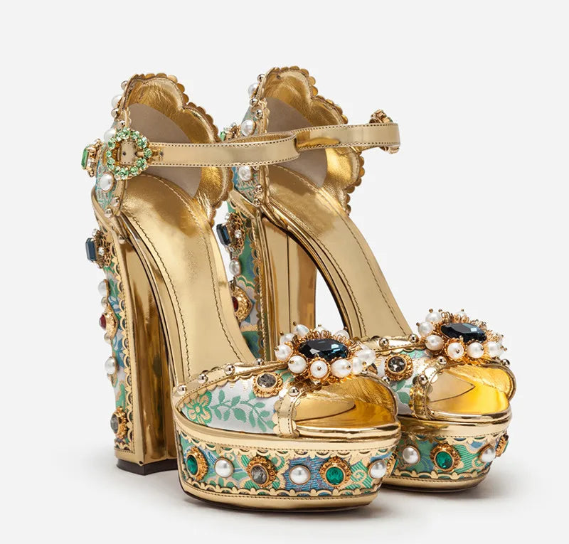 Luxury Gold Drag Platform Sandals