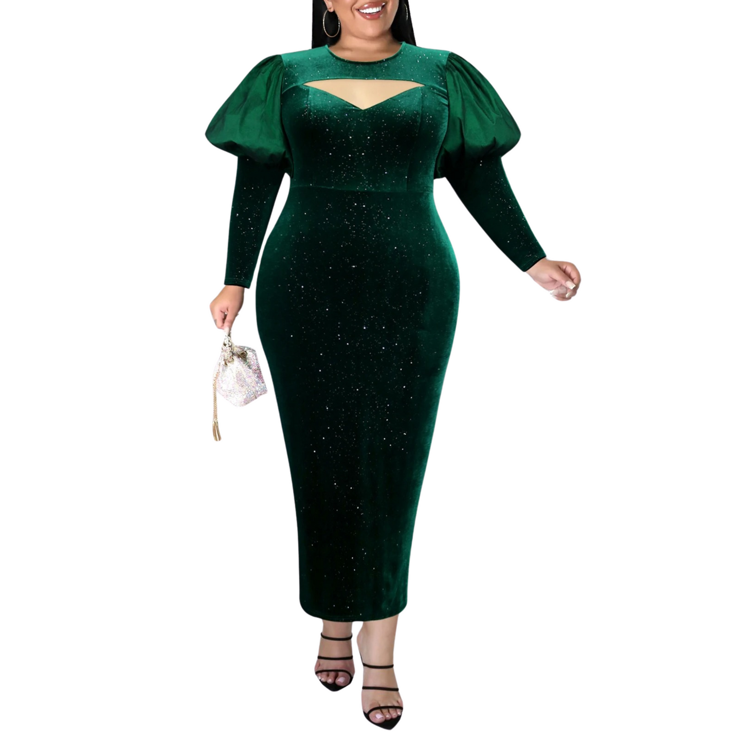 "Emerald Diva Velvet Glam Dress – Holiday Luxe for Queens"