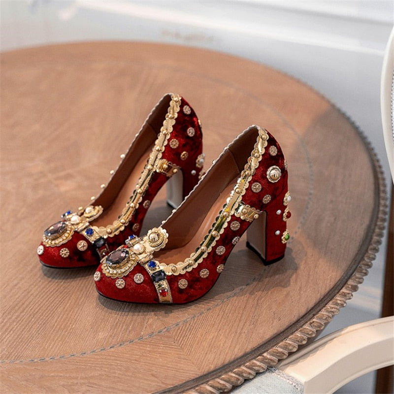 Velvet Rhinestone Rivets Heels: Drag Queen Approved