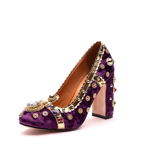 Velvet Rhinestone Rivets Heels: Drag Queen Approved