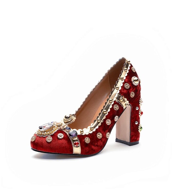 Velvet Rhinestone Rivets Heels: Drag Queen Approved