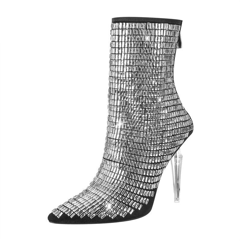 Queen Amaya Clear Heel Metal Booties