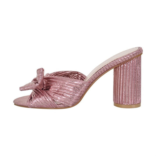 "Unforgettable" Chunky Heel Bow Pleated Sandals