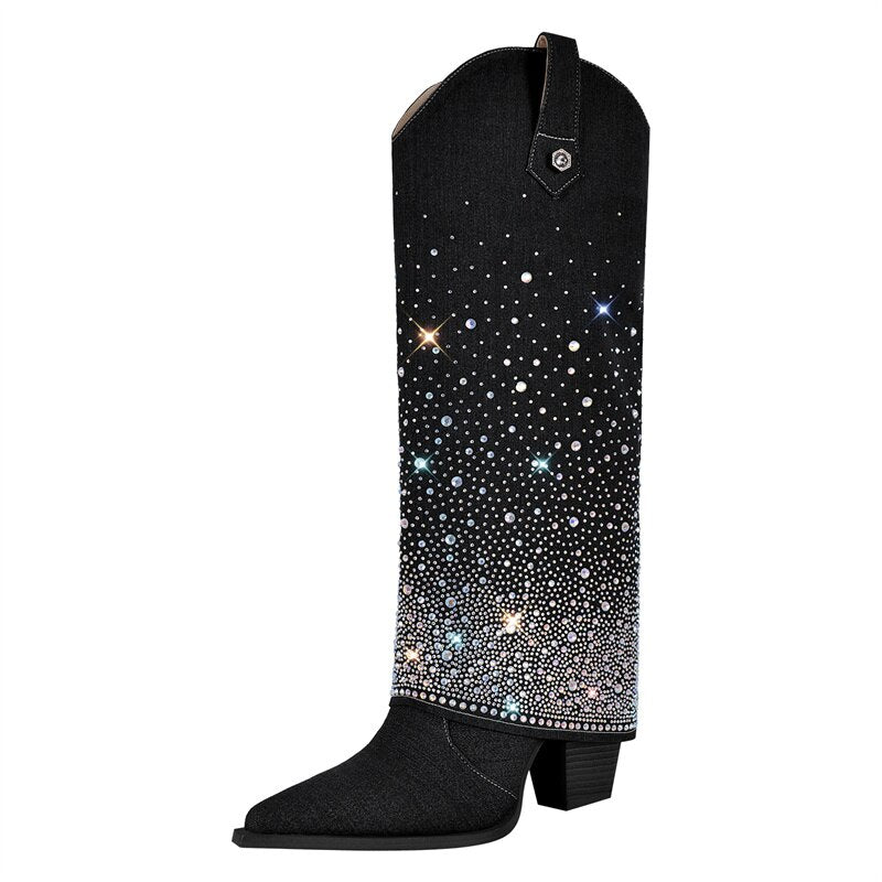 Queen Mia Fold-Down Rhinestone Boots