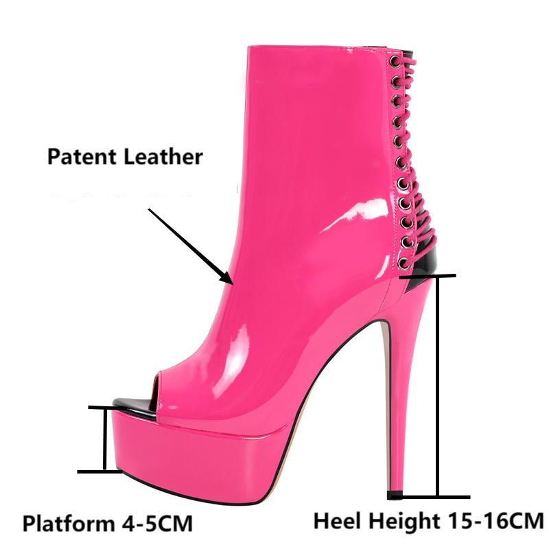 Pink Peep Toe Platform Boots