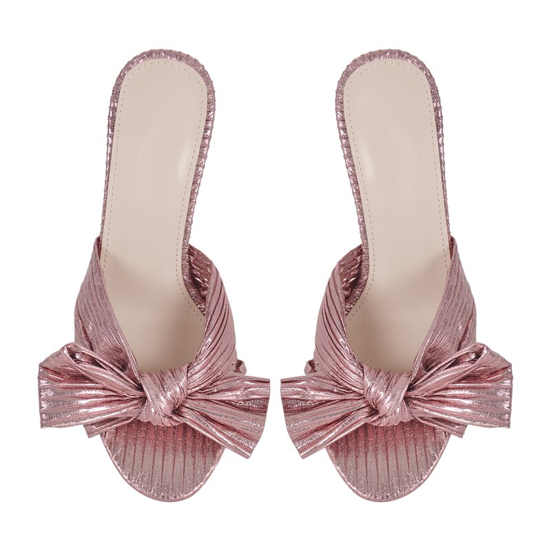 "Unforgettable" Chunky Heel Bow Pleated Sandals