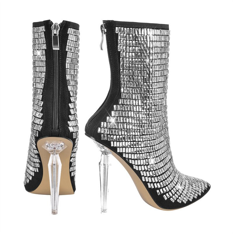 Queen Amaya Clear Heel Metal Booties