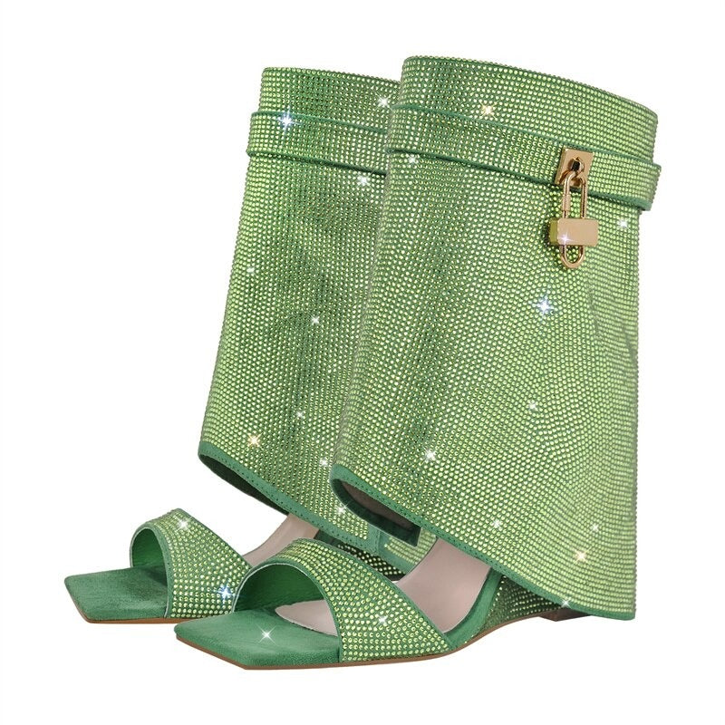 The Emerald Enchantment: Rhinestone-Crusted Wedge Sandals