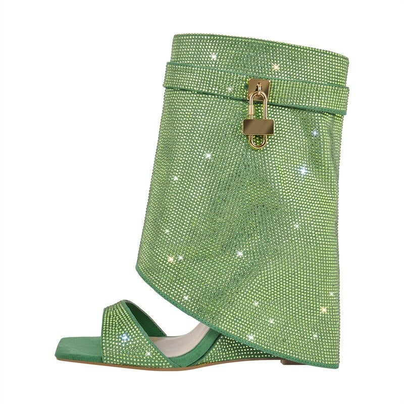 The Emerald Enchantment: Rhinestone-Crusted Wedge Sandals