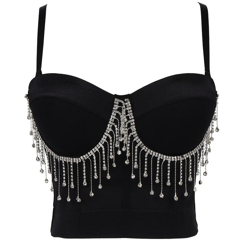 Emma Phasis Crystal Tassels Crop Top