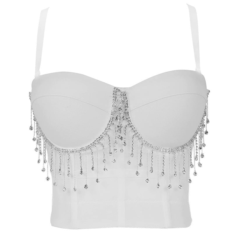 Emma Phasis Crystal Tassels Crop Top