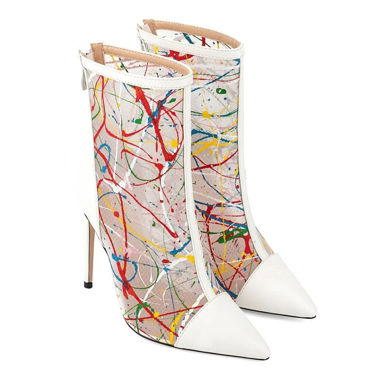 Graffiti Glam: Pointed Toe Ankle Boots