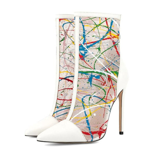 Graffiti Glam: Pointed Toe Ankle Boots