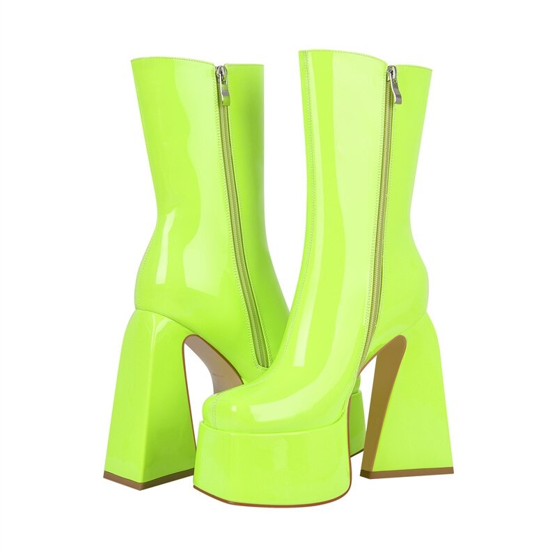 Green with Envy: Chunky Square-Toe Platform Ankle Boots