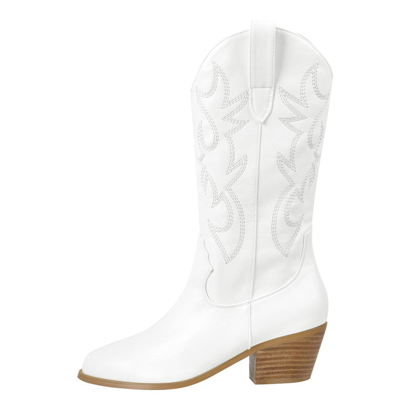 Ella Menterry Embroidered Mid-Calf Western Boots