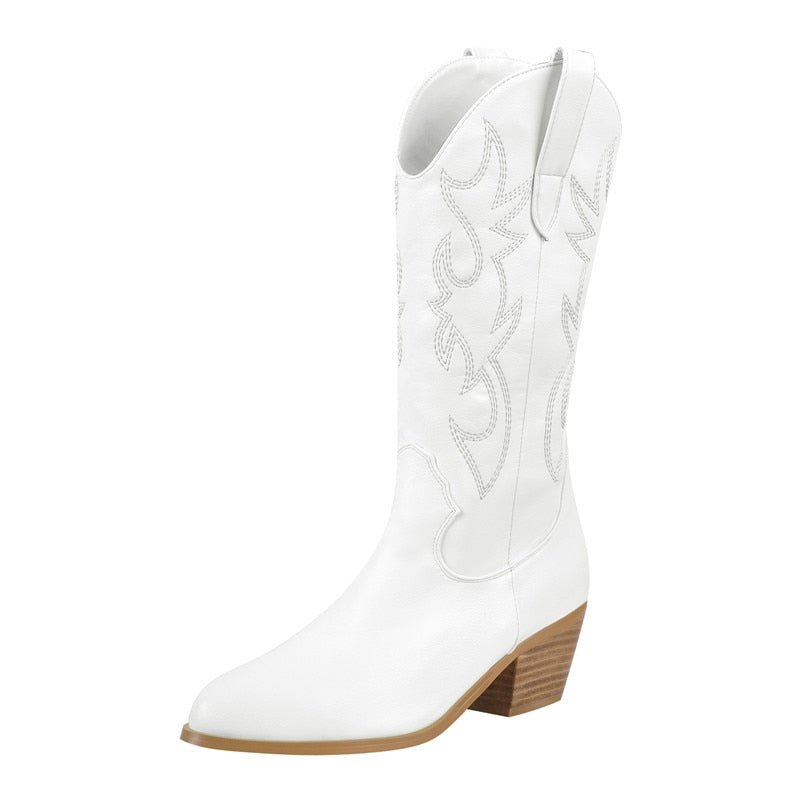 Ella Menterry Embroidered Mid-Calf Western Boots