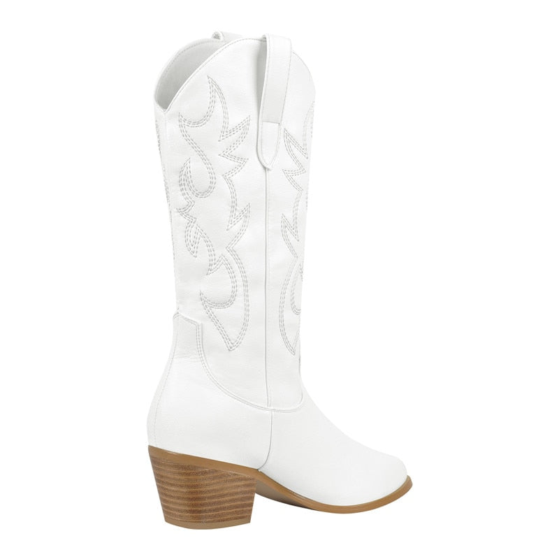 Ella Menterry Embroidered Mid-Calf Western Boots