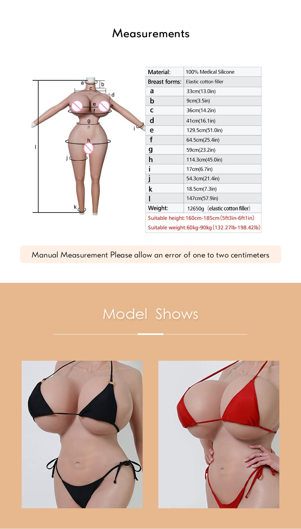 Silicone Bodysuit Realistic Breast Forms Arms Body Suit