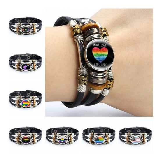 LGBT Pride Rainbow Gay Flag Leather Bracelets