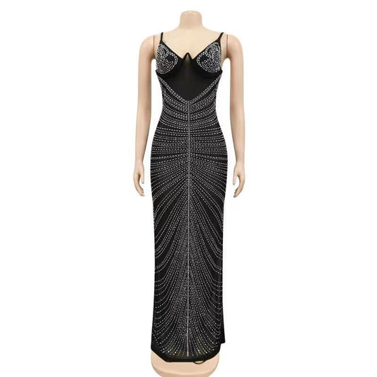 Queen Alyssa Crystal Mesh Maxi Dress