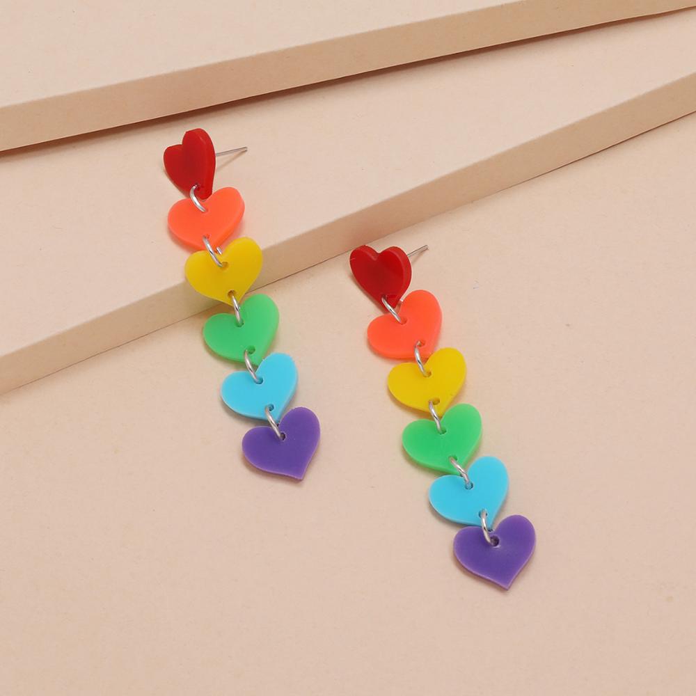 Gay Pride Rainbow Hearts Dangle Earrings