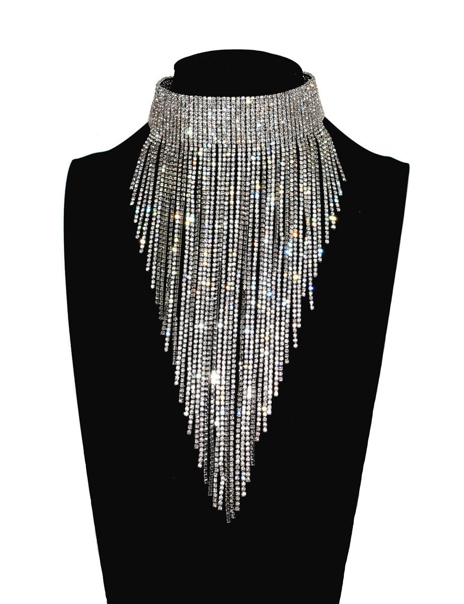 Jue Cee Long Rhinestone Choker Necklace