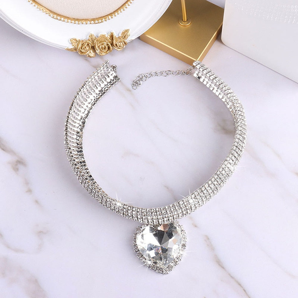 Sue Preem Crystal Heart Pendant Choker