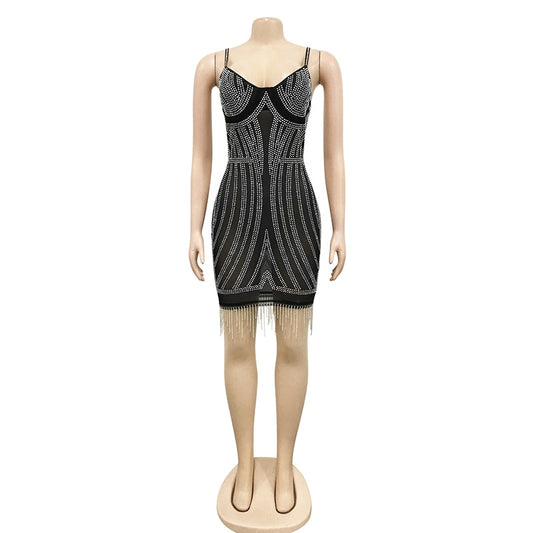 Cheryl Hole Sheer Rhinestone Mini Dress