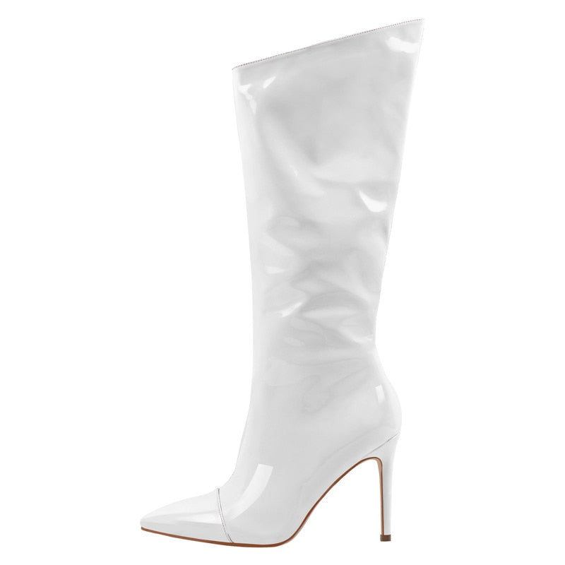 Queen Tia White Stiletto Knee High Boots