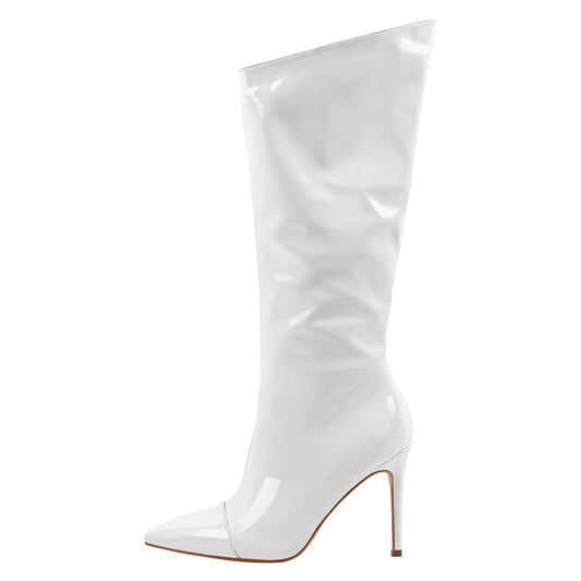 Queen Tia White Stiletto Knee High Boots