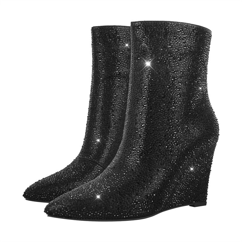 Dora Jar Pointed Toe Wedge Rhinestone Boots